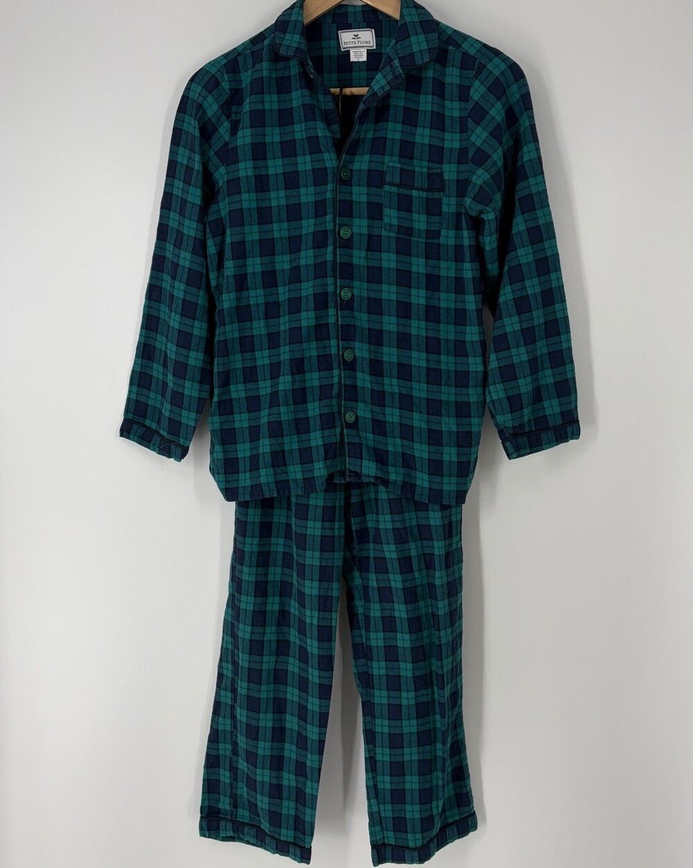 Petite Plume Pajama Set Size 12 Boys Navy Green Highland Tartan Plaid Flannel